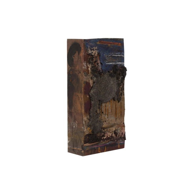 A mixed media wall assemblage titled Sand Script 15 by the American artist Juliet Holland (1937-2017). Paper, sand, and...