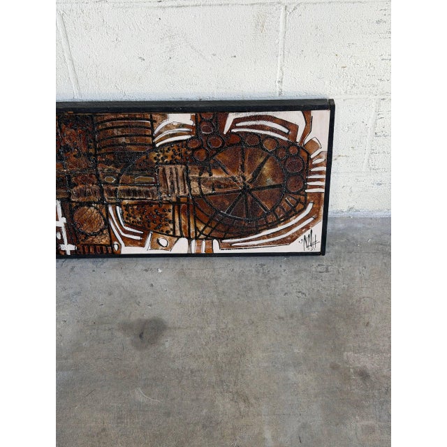 Brown Vintage Danish Modern Abstract Wall Art Panel Signed Brutalist Style Artwork For Sale - Image 8 of 9