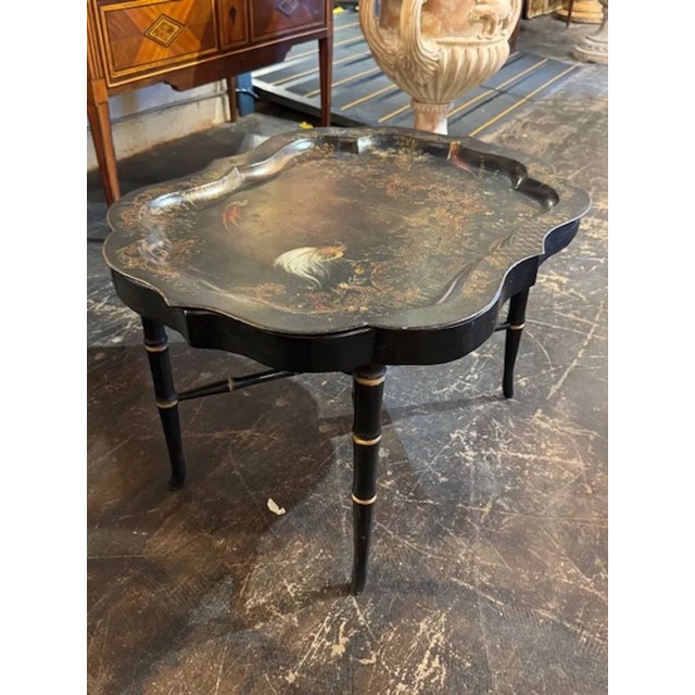 Antique English Regency tole painted tray table. English Regency tole painted tray table is a classic example of early...