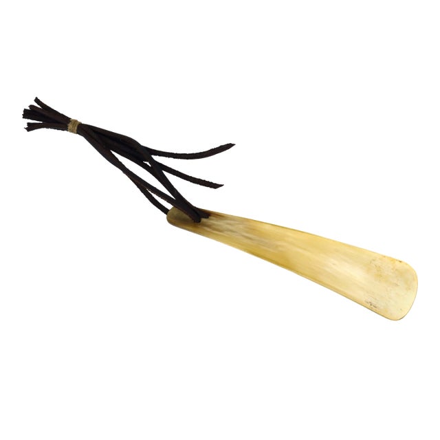 Mid 20th Century Natural Buffalo Horn Shoehorn With Leather Strap For Sale