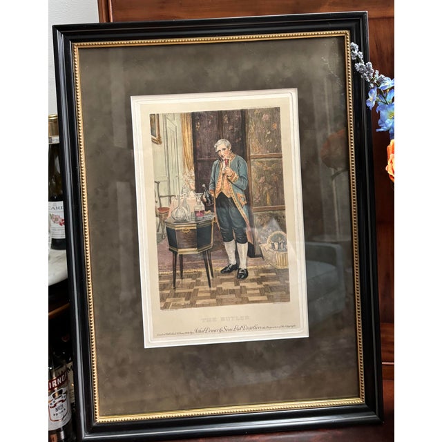 Boucher The Butler- Antique Etching "The Butler" by o.h. Boucher Circa 1926 London Published Butler Holding Wine Glass & Bottle For Sale - Image 4 of 8