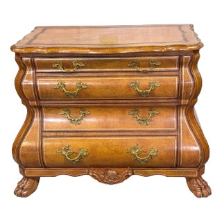 Stunning Gilt & Tooled Leather Neoclassical Bombe Chest by Maitland Smith For Sale