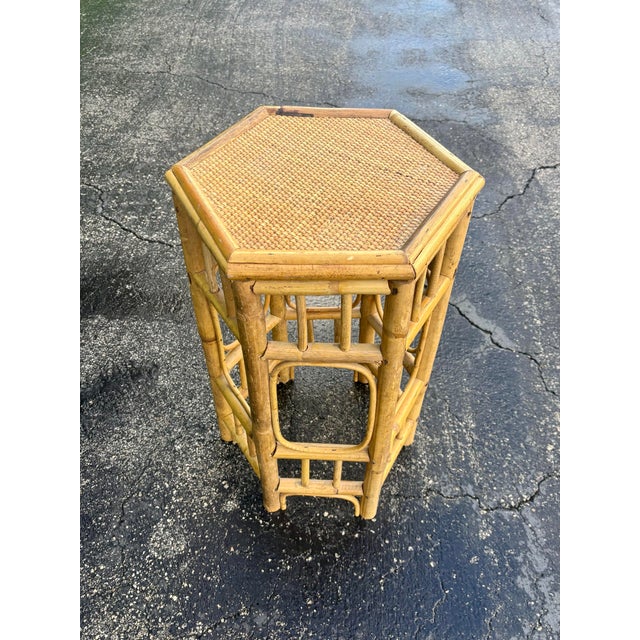 Brighton Pavilion Vintage Coastal Bamboo and Cane Brighton Pavilion Style Side Table For Sale - Image 4 of 11