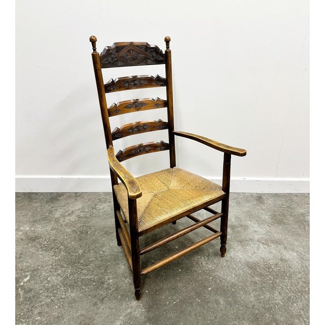 19th Century Handcrafted and Carved Ladder Back Chair, 1840s For Sale - Image 10 of 12