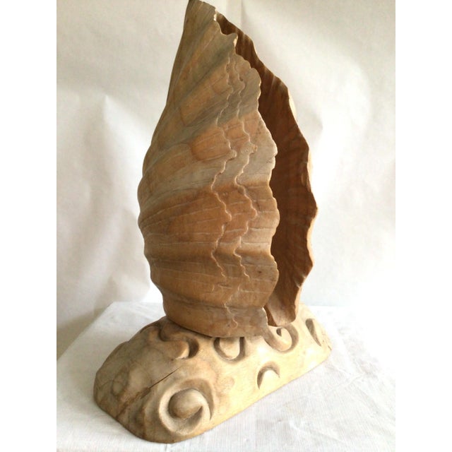 1950s 1950s Italian Carved Wood Folded Leaf Sculpture on Wood Base For Sale - Image 5 of 11