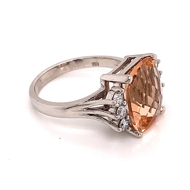 Silver Diamond Morganite Ring 14k Gold 5.60 TCW Certified, Size 6.75 For Sale - Image 8 of 13