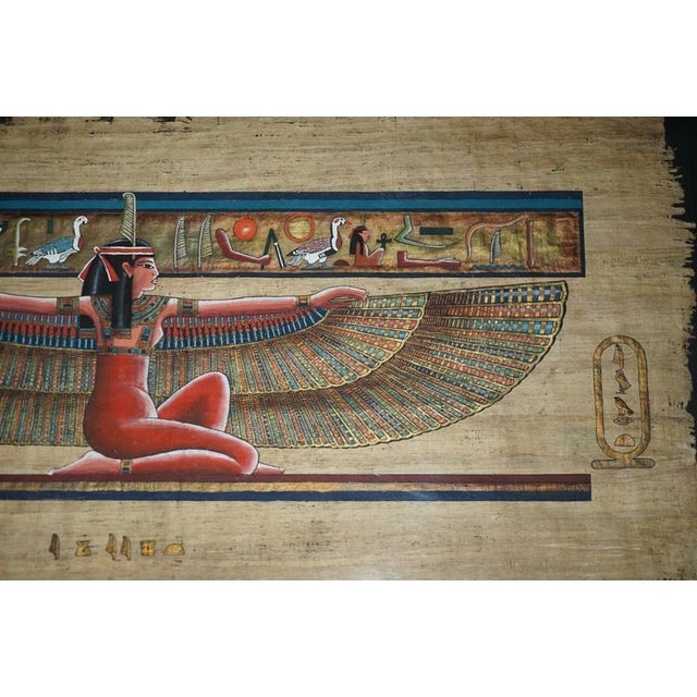 2000 - 2009 Large Egyptian Hand-Painted Papyrus of Winged Goddess Isis For Sale - Image 5 of 14