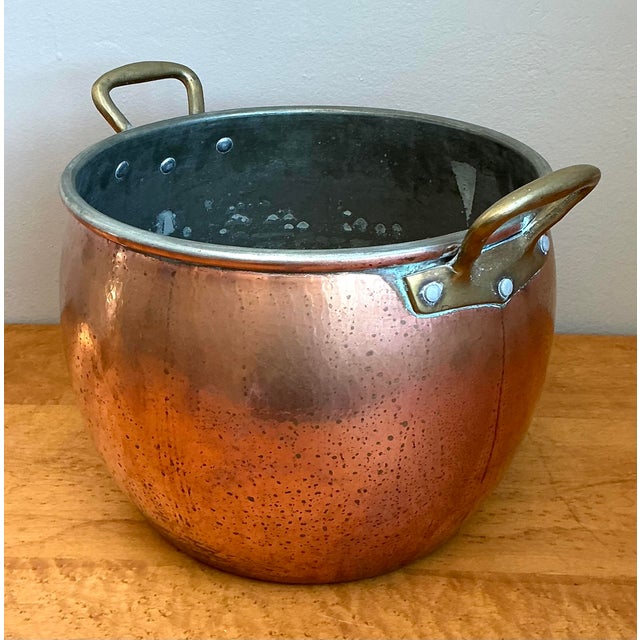 Metal Vintage Hammered Copper and Brass Planter For Sale - Image 7 of 12