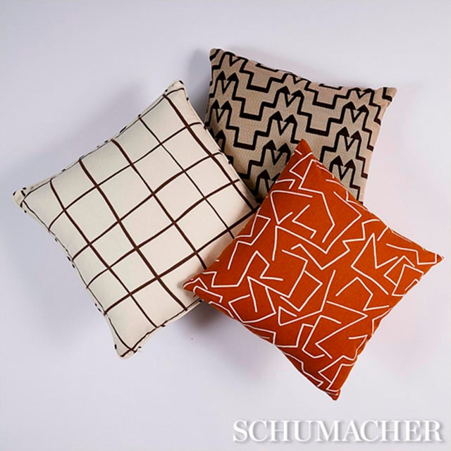Contemporary Schumacher x Miles Redd Painterly Windowpane 22" Pillow in Brown For Sale - Image 3 of 4