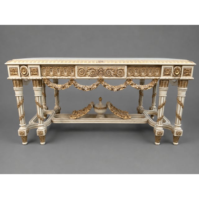 Cream 1970 French Louis XVI Cream Gold Beech Center Table For Sale - Image 8 of 12