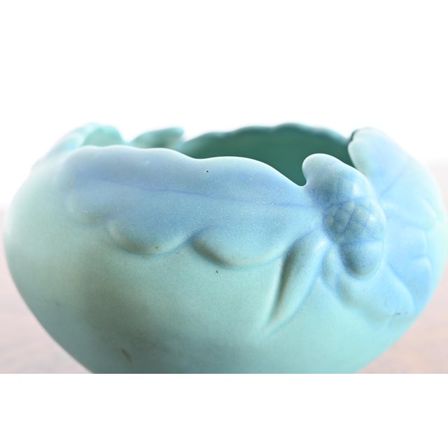 Early 20th Century Van Briggle Arts & Crafts Turquoise Glazed Ceramic Bowl With Oak Leaf and Acorn Motif For Sale - Image 5 of 12