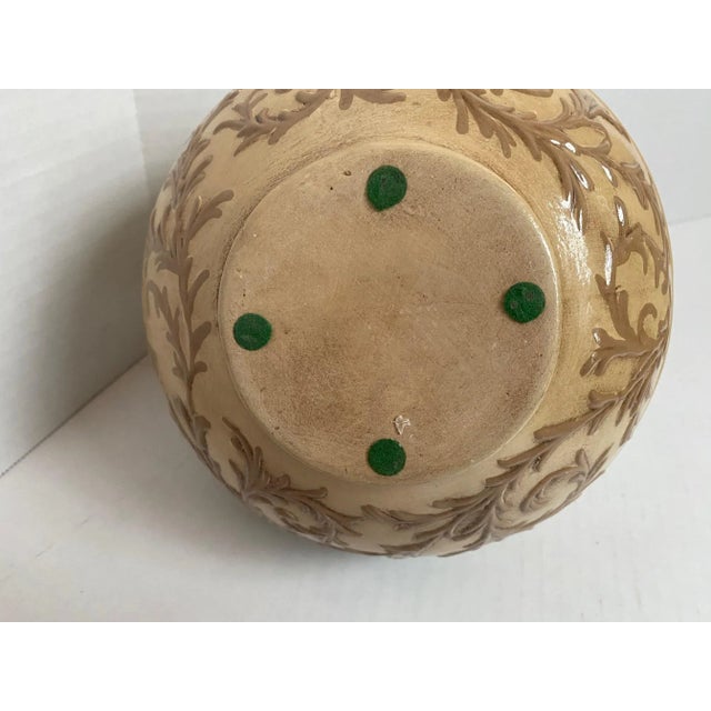 Vintage Majolica Style Ceramic Vase With Floral White Iris Relief For Sale - Image 10 of 11