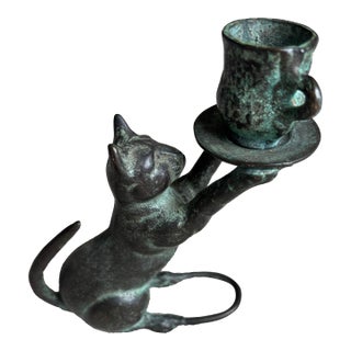 Bronze Cat Candlestick, Circa 1940's For Sale