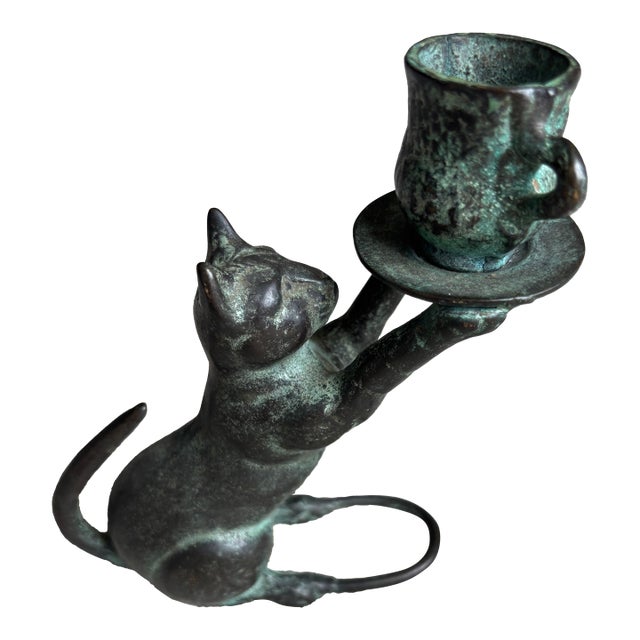 Bronze Cat Candlestick, Circa 1940's For Sale