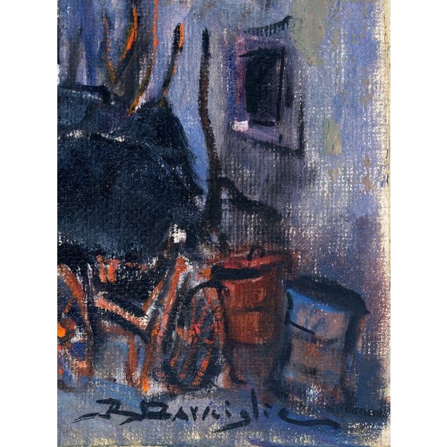 Raffaele Barscigliè, Naples Street Scene with Carriages, 1950s, Oil on Canvas For Sale - Image 6 of 7