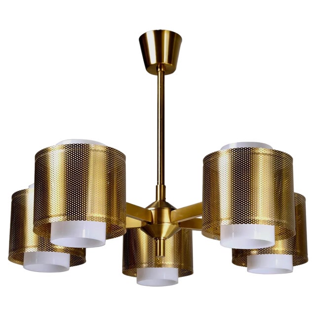 Brass Ceiling Lamp attributed to Holger Johansson, Sweden, 1960s For Sale