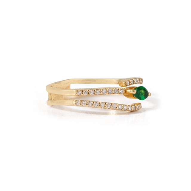 Metal Handmade 14k Yellow Gold Marquise Emerald & Diamond Open Sprial Ring Size 4 For Sale - Image 7 of 18