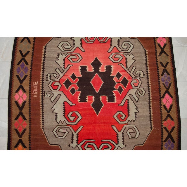 Vintage Turkish Kilim Runner Rug Hand Woven Wool Large Runner Rug - 5'10" X 11'7" For Sale - Image 9 of 17
