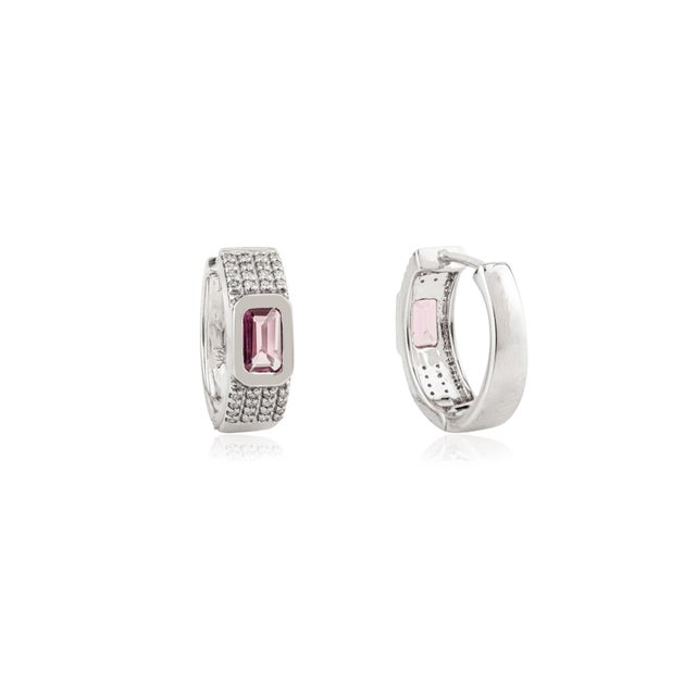 Not Yet Made - Made To Order Chunky 14k White Gold Pink Sapphire & Diamond Statement Hoop Earrings- 2 Pieces For Sale - Image 5 of 11