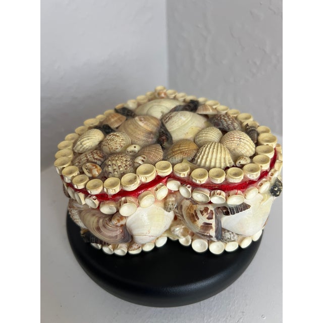 Vintage Seashell Heart Trinket Box | Red Velvet Lined Coastal Keepsake For Sale - Image 6 of 10