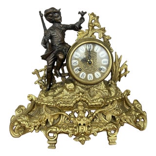 Vintage Style Brass Figurine Mantel Clock For Sale