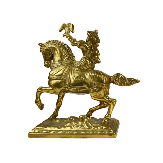 Mid 20th Century Mid-Century Gold Brass Horsemen From Renaissance Era Bookends - a Pair For Sale - Image 5 of 13