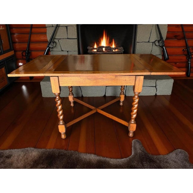 Professionally Restored - 1930s Draw Leaf Table - Solid Oak - Barley Twist (#19). For Sale - Image 10 of 10