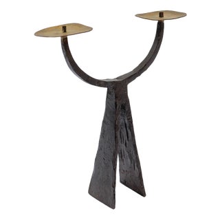 Brutalist Hand-Forged Iron Candleholder, 1960s For Sale