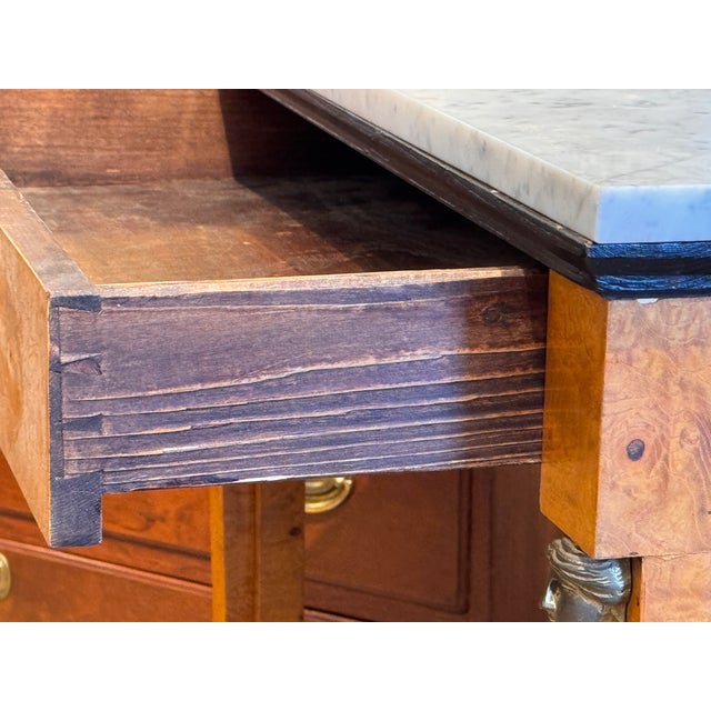 19th Century Pair Empire Consoles With Burlwood and Marble Tops For Sale - Image 16 of 16