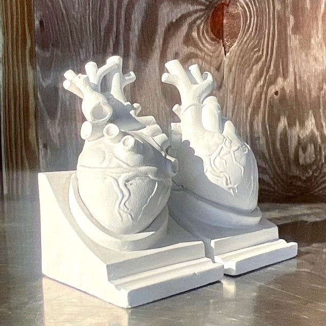 Vintage Boho 1950s Plaster Heart Bookends, Signed- Set of 2 For Sale - Image 9 of 12