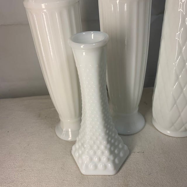 Collection of 4 Vintage Milk Glass Bud Vases For Sale - Image 4 of 6