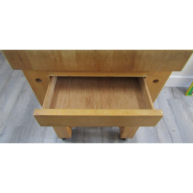 French Le Gourmand Kitchen Island Butcher Block Table With Drawer on Castors For Sale - Image 3 of 9