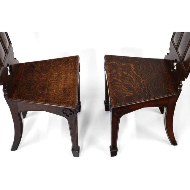 English Regency Gothic Revival Oak Hall Chairs, 1830s, Set of 2 For Sale - Image 5 of 18