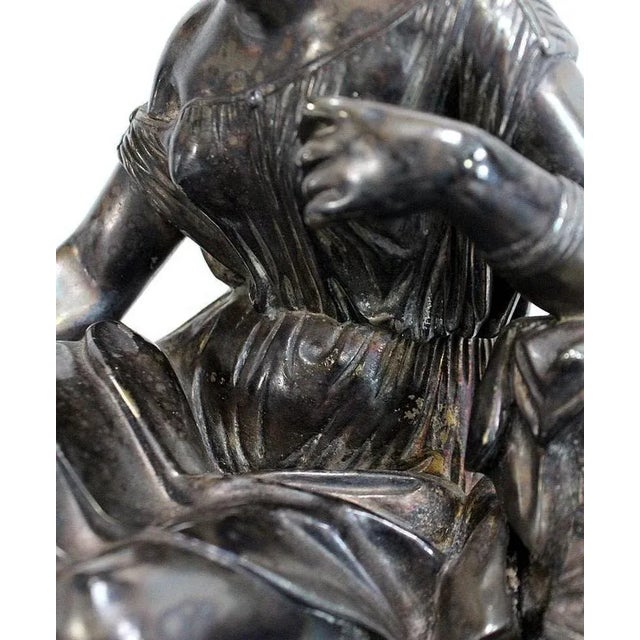 Metal Double Inkwell in Silver-Plated Bronze & Sea Green Marble, 1900s For Sale - Image 7 of 18