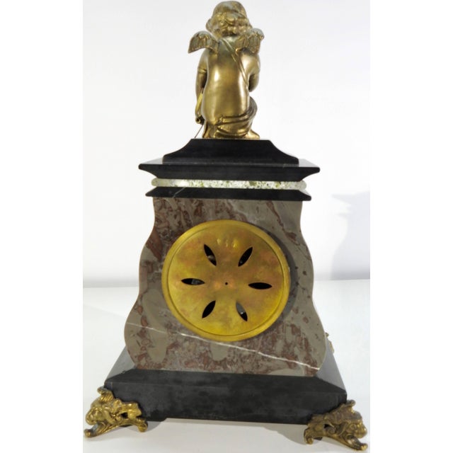 Bronze 20th Century French Marble Clock With Bronze Cherub For Sale - Image 8 of 11