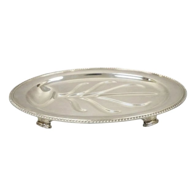 Vintage Wm Rogers Regency Style Silver Plated 18" Oval Footed Meat Tray Platter For Sale