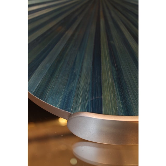 Early 21st Century Vintage Ginger Brown Blue Straw Tray For Sale - Image 5 of 8