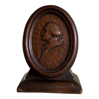 1920s Vintage Hand Carved Wood George Washington Bookend For Sale