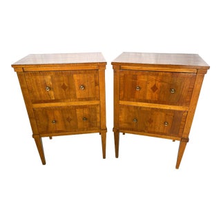 Early 20th Century Italian Fruitwood Nightstands With Two Drawers and Diamond Design- a Pair For Sale