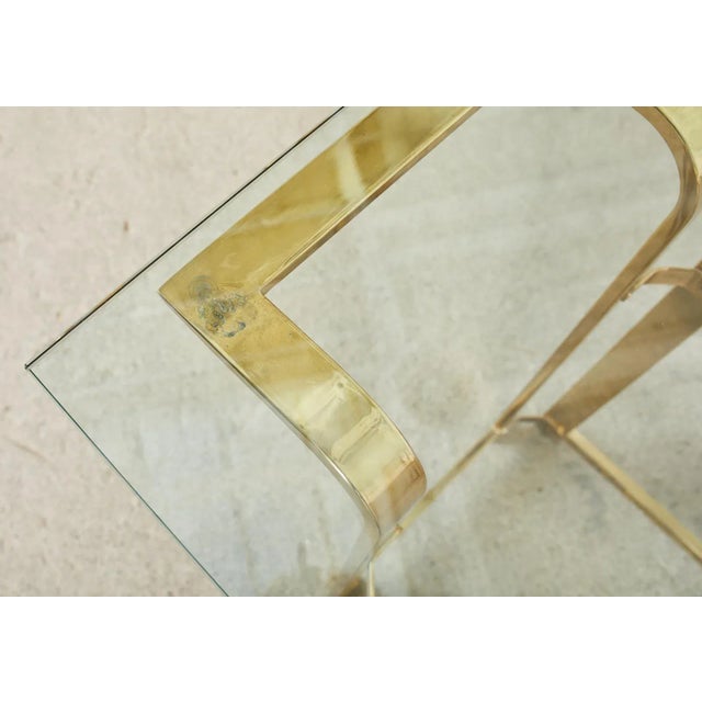Metal Milo Baughman Style Mid-Century Gold Brass and Glass Console For Sale - Image 7 of 13