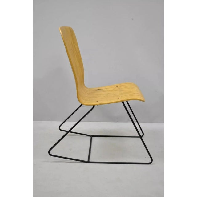 Late 20th Century Vintage Mid Century Modern Bent Plywood Iron Base Tilt Back Side Chair For Sale - Image 4 of 10