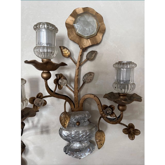 Metal Large Maison Baguès Gilt Bronze and Crystal Wall Sconces (1870-1880) - a Pair For Sale - Image 7 of 9