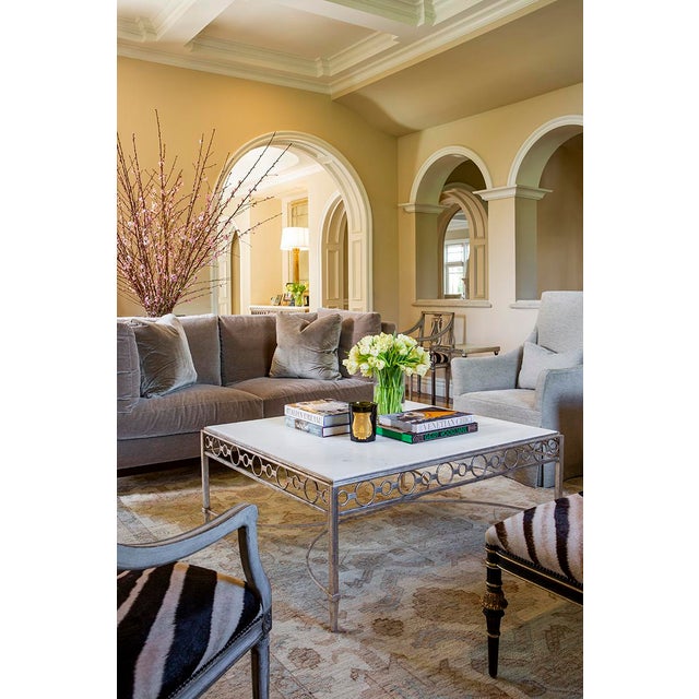 Designed by Ebanista. Handcrafted in Southern California. Martine Tuxedo Mohair arm sofa. Base in Dark Walnut finish....