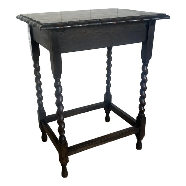Antique English Barley Twist Side Table With Scalloped Edge For Sale