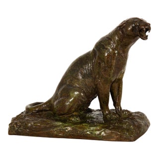 Modernist Bronze Sculpture of a Roaring Panther by Adolphe Geoffroy & Susse For Sale