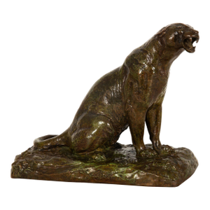 Modernist Bronze Sculpture of a Roaring Panther by Adolphe Geoffroy & Susse