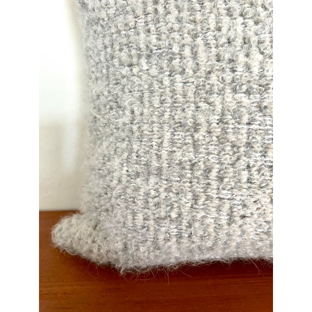 Textile Boucle Mohair and Leather Throw Pillow in Grey and Taupe by Pierre Frey, 18" X 18" For Sale - Image 7 of 9