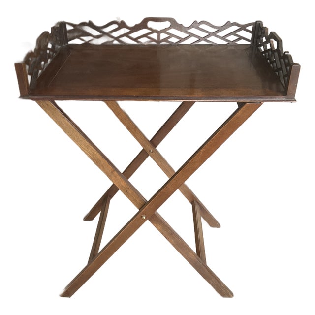 Vintage Mahogany Butlers Tray on Folding Stand For Sale