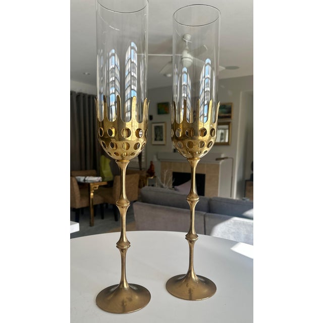 Bjorn Wiinblad Brass and Glass Hurricane Candles Holders by Bijørn Wiinblad For Sale - Image 4 of 14