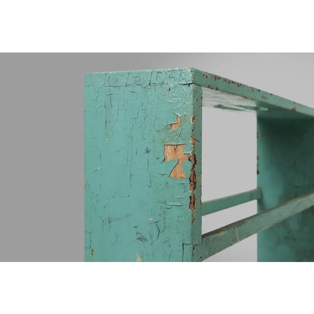 1920s Small Industrial Mint-Colored Rack or Bookcase with 4 Shelves, Belgium, 1920s For Sale - Image 5 of 13